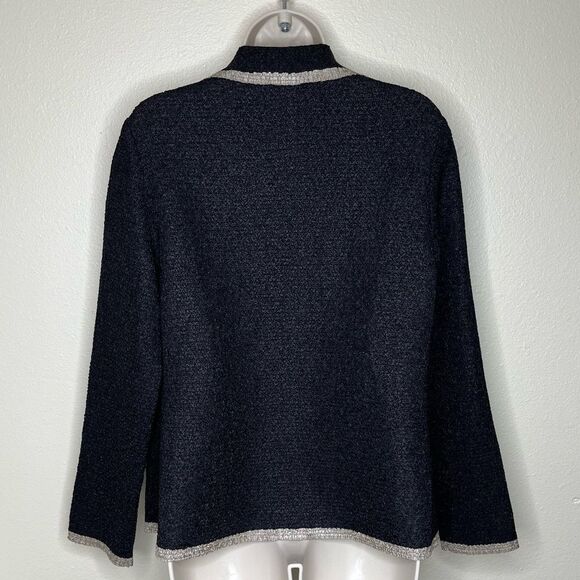 Travelers Collection Chicos Textured Crinkle Open Front Black Tan Jacket Women S - Picture 7 of 13